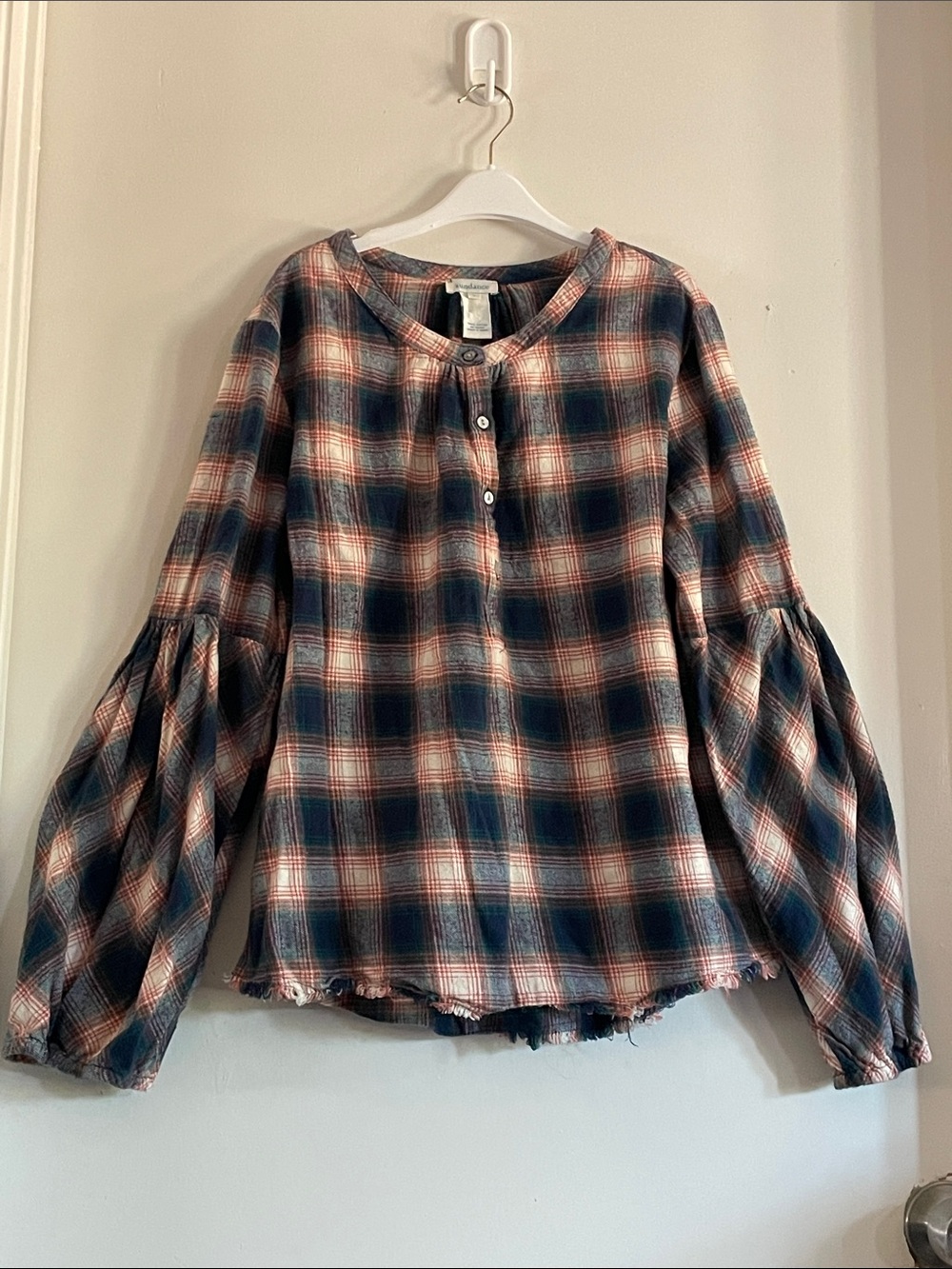 Sundance Plaid Henley Shirt - Blue & Rust